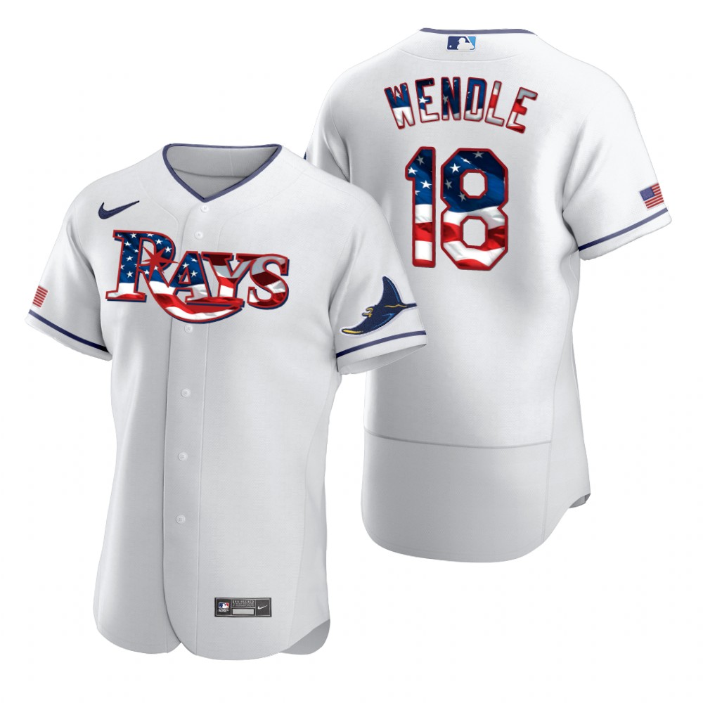 Tampa Bay Rays 18 Joey Wendle Men Nike White Fluttering USA Flag Limited Edition Authentic MLB Jersey